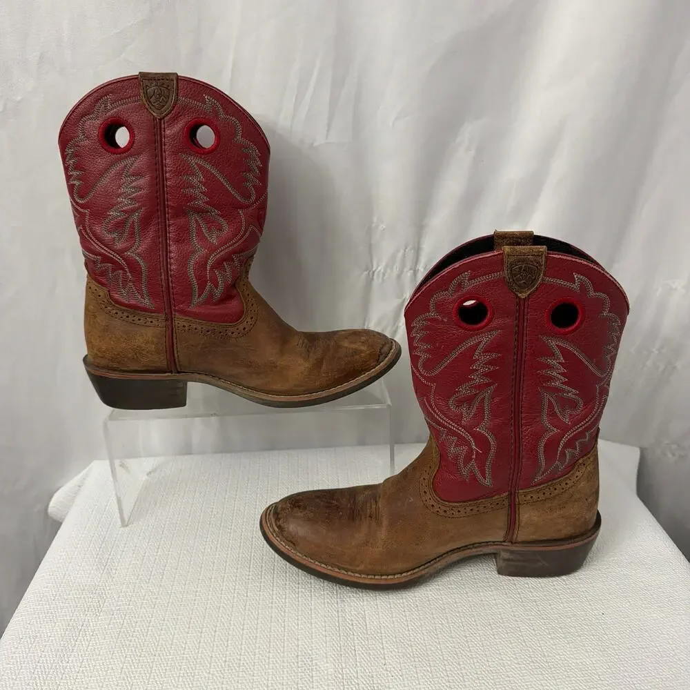Ariat Boots Boys Size 3 Red Brown Western Cowboy Kids